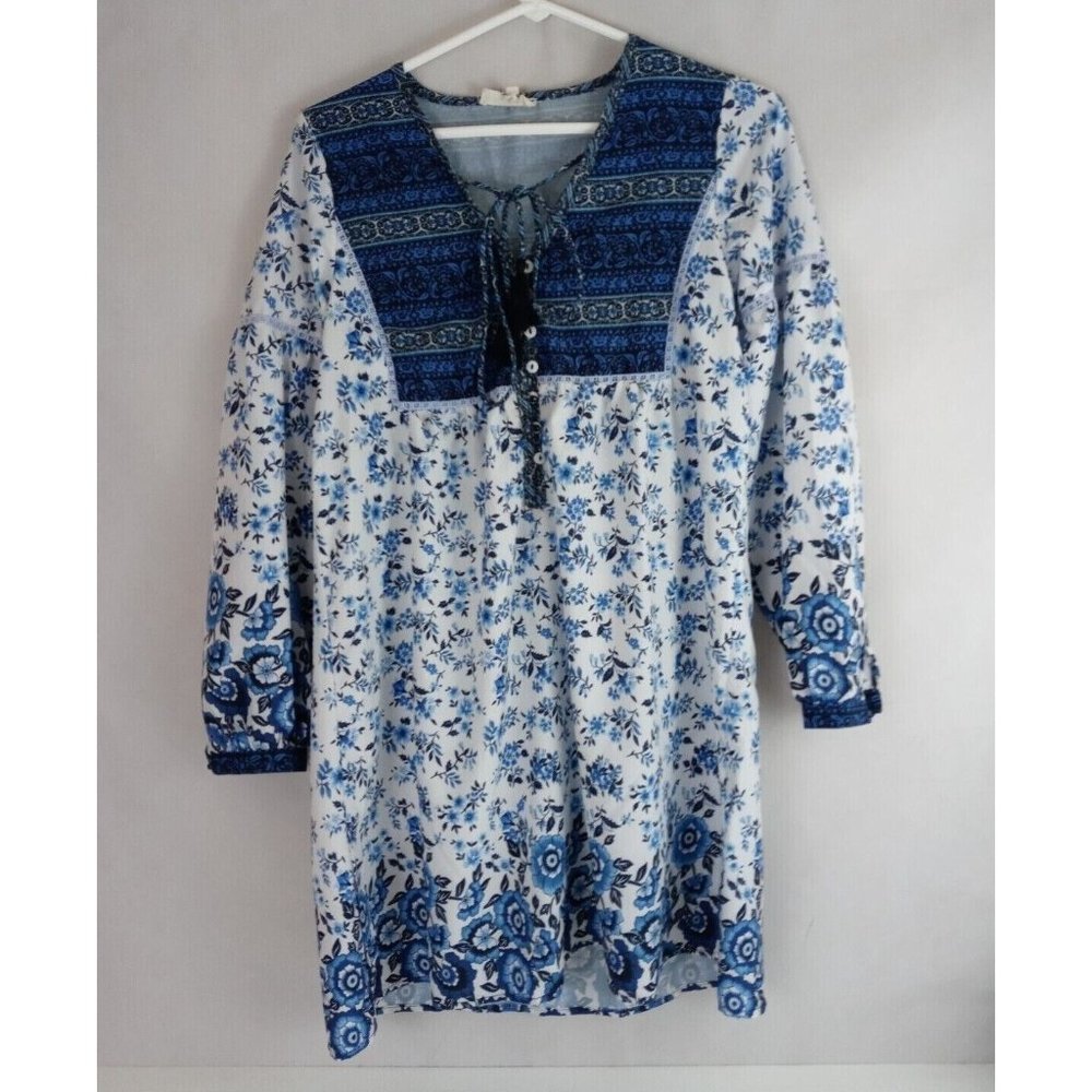 TDDPSSHOP Women's Floral Boho Blouse With Tassle Size Medium